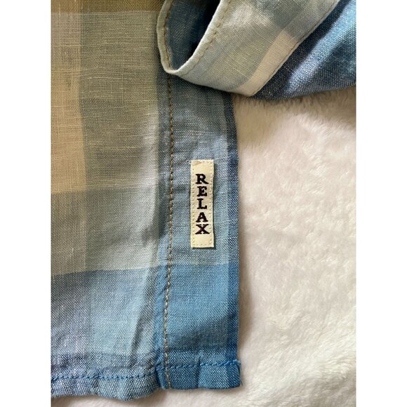 Tommy Bahama Relax Island Modern Fit Plaid Linen Short Sleeve Shirt Large Blue - Picture 10 of 11